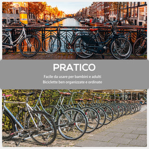 Rastrelliera Porta Biciclette 6 Posti 179x33x27 cm in Acciaio Nero