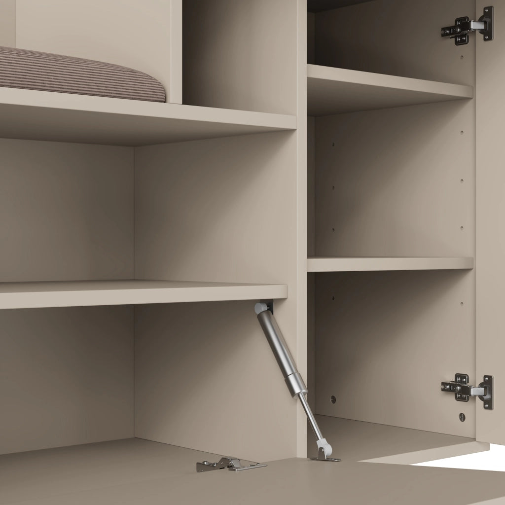 Mobile Ingresso con Specchio; 2 Ante; 1 Cassetto e Ripiani Regolabili; Seduta Imbottita; in MDF; 110??37??185;5 cm; Beige