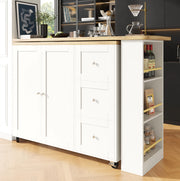 Isola cucina 203x39x104 cm girevole con ruote e ripiani in MDF bianco