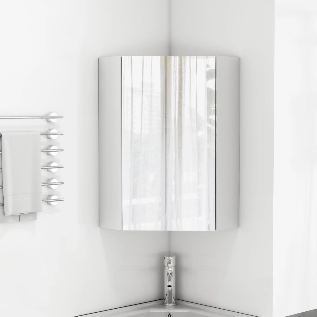 Mobiletto angolare a specchio da parete con specchi su tre lati, cerniere con chiusura ammortizzata, ripiani integrati per piante, completamente