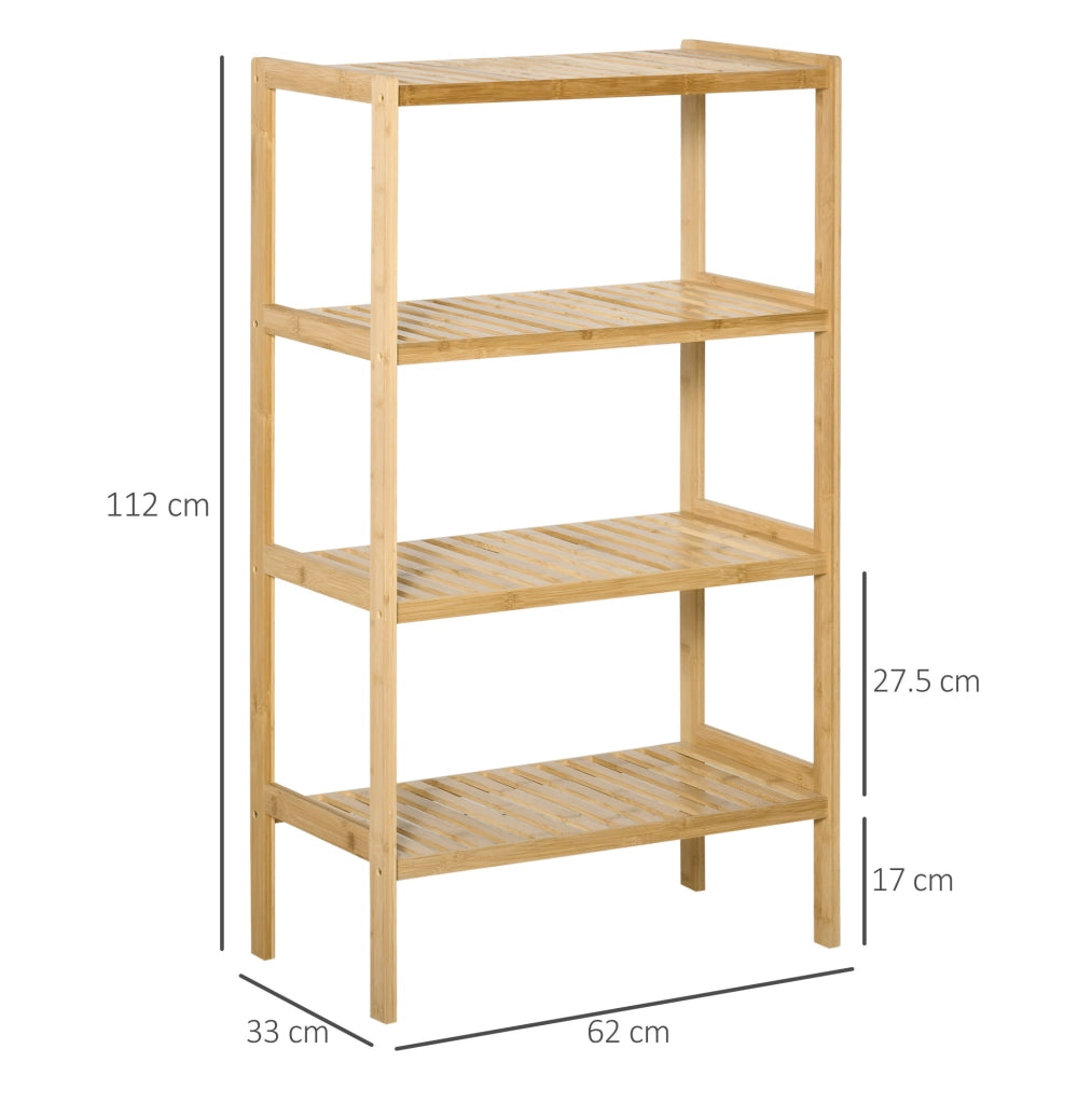 Libreria a 4 ripiani in bambù 62x33x112 cm naturale per ufficio e cucina