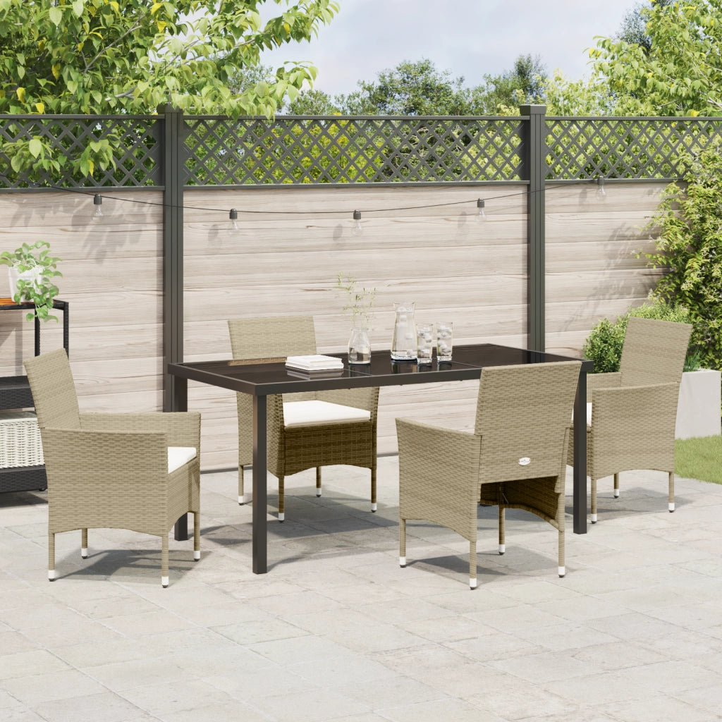 Set da Pranzo da Giardino 5 Pezzi Beigem Polyrattan