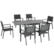 EasyComfort Set da Giardino con Tavolo Allungabile in Alluminio e 6 Sedie con Seduta Traspirante, Grigio