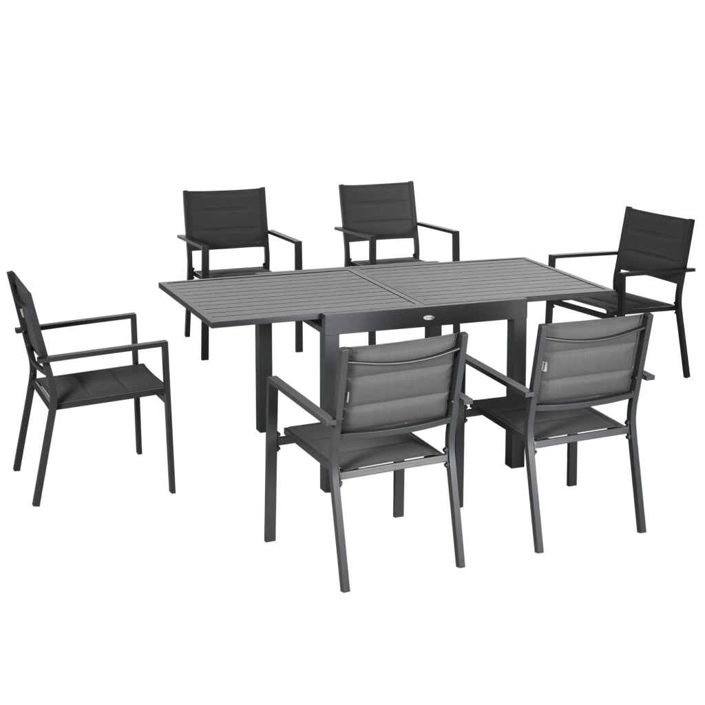 EasyComfort Set da Giardino con Tavolo Allungabile in Alluminio e 6 Sedie con Seduta Traspirante, Grigio