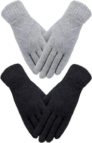 Paio di Guanti da Donna Invernali - Tessuto, Tastaturamultitouch, Elastico - Nero/Grigio chiaro - Accessori Caldi per l'Inverno