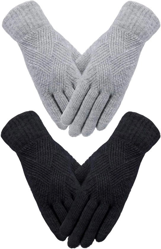 Paio di Guanti da Donna Invernali - Tessuto, Tastaturamultitouch, Elastico - Nero/Grigio chiaro - Accessori Caldi per l'Inverno