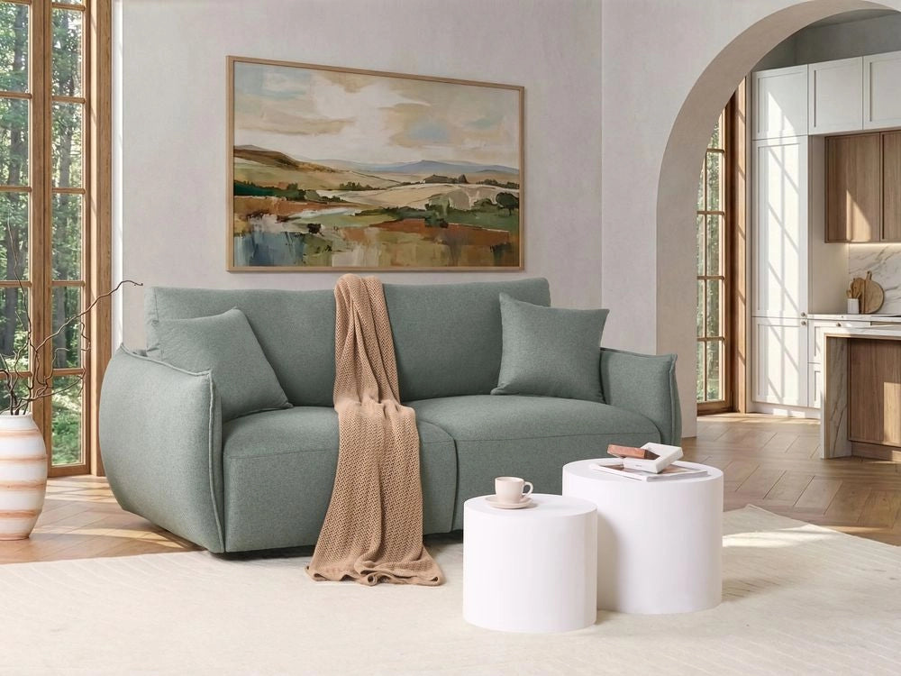 Divano modulare a 2 posti Rivestimento in tessuto verde Divano componibile a due pezzi Stile moderno e minimalista Soggiorno