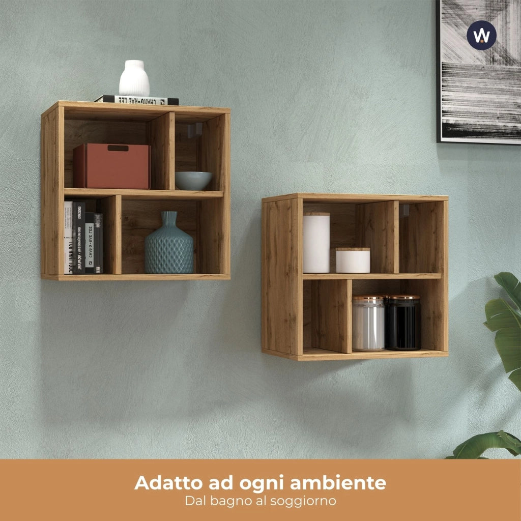 WHOUS Pensile a giorno Chronos con 4 vani rovere 50x35x50 cm