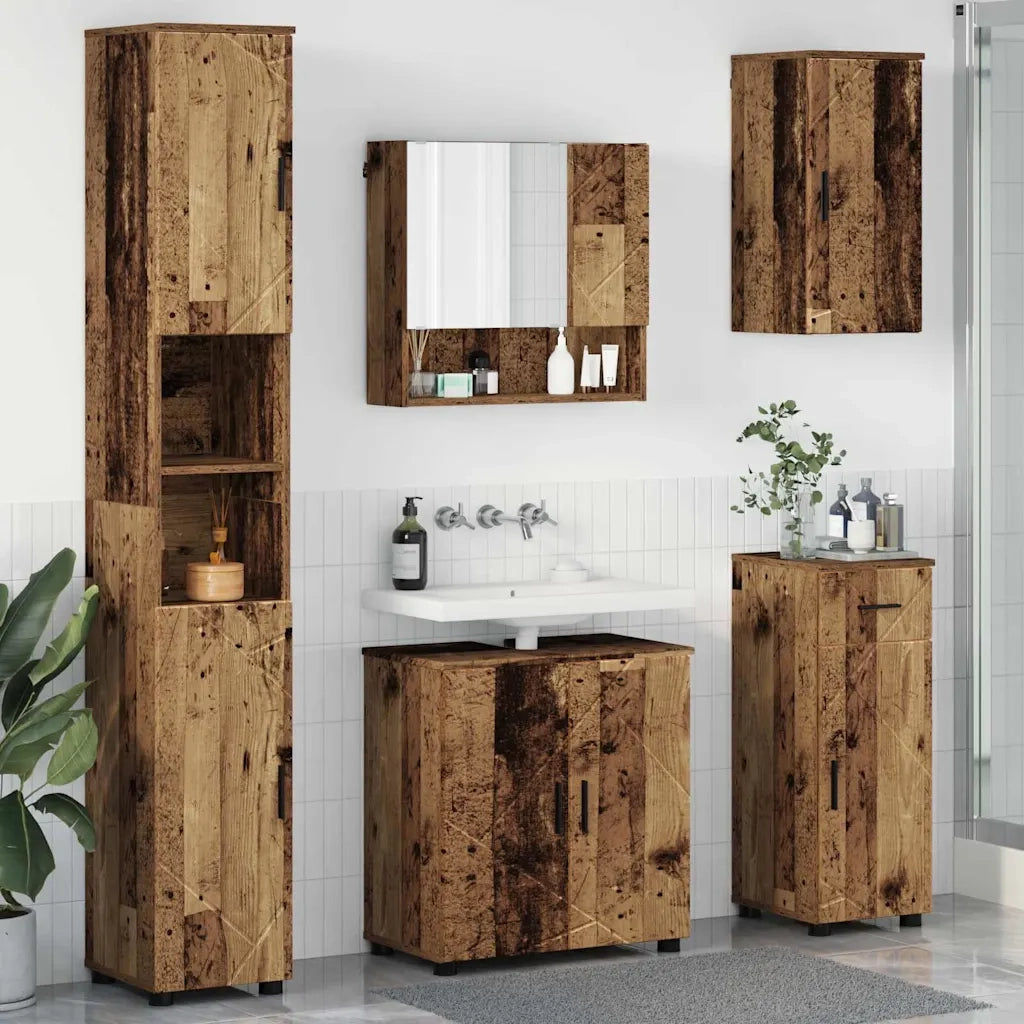 Set di mobili per il bagno con cassetto 5 pcs Legno vecchio 3393001