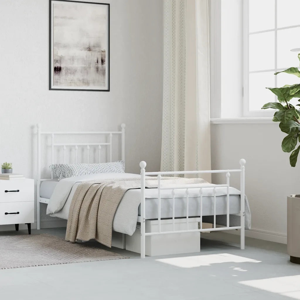 Giroletto con Testiera e Pediera Metallo Bianco 90x200 cm 353597