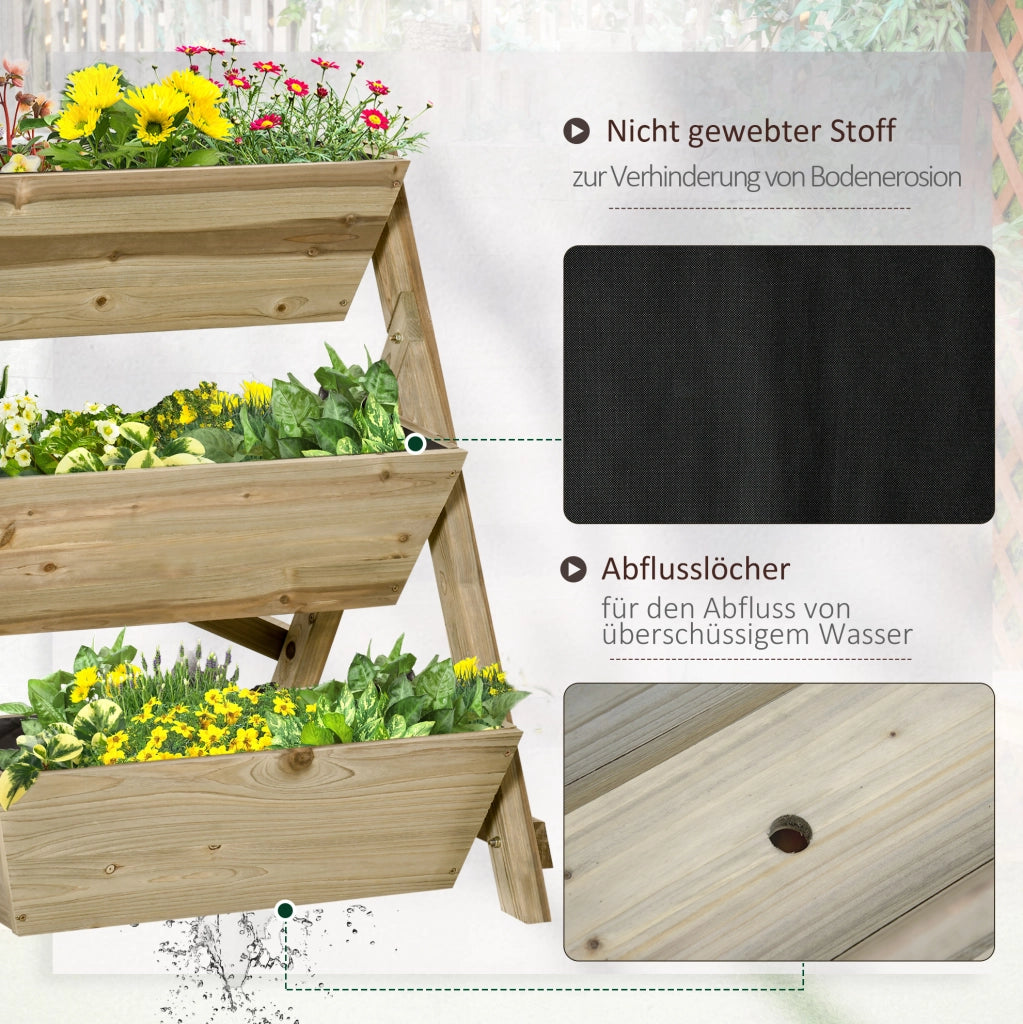 Scala da giardino in legno con 3 ripiani per piante 71x61x77 cm