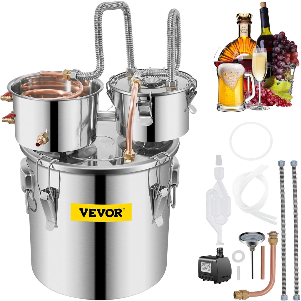 Distillatore per Alcol e Acqua 30L 8 GAL in Acciaio Inox e Rame Rosso con Pompa e Fusto Thumper Robusto per Fai da Te