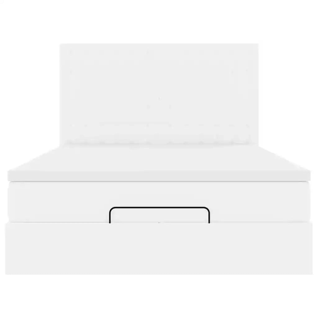 Struttura Letto Pouf con Materasso Bianco 140x190 cm Similpelle