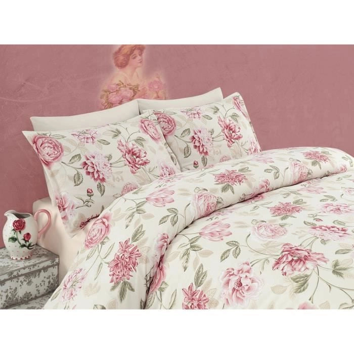 Completo letto - 1 copripiumino 220 x 240 cm + 2 federe 60 x 60 cm - 65% cotone, 35% poliestere - Crema