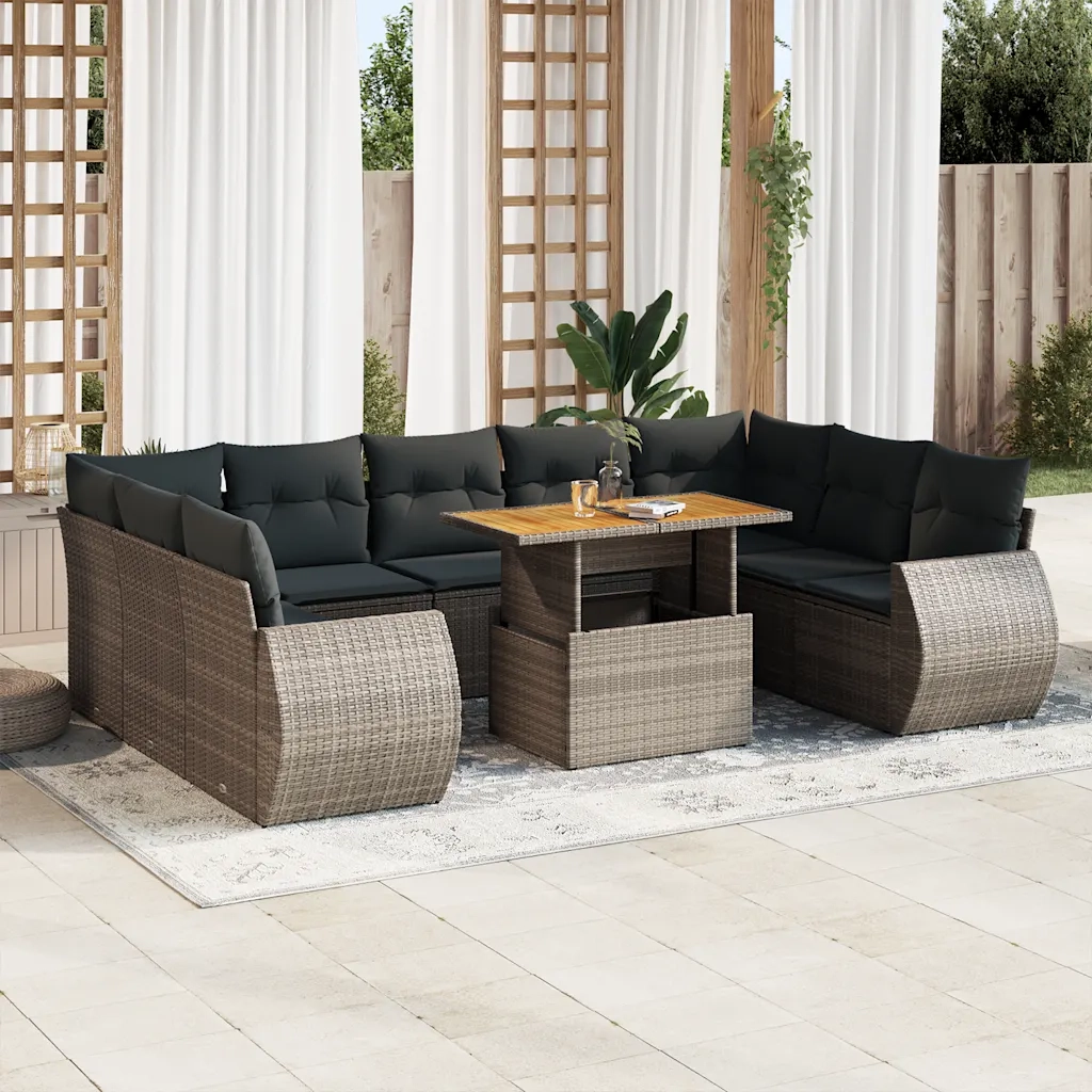Set Divano da Giardino 10 pz con Cuscini Grigio in Polyrattan 3327308