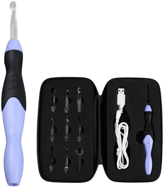 Set di aghi per cucire LED illuminanti - 9 in 1 con testine intercambiabili - Blu - Attrezzatura per cucire - Inclusi accessori - Set di aghi per cucire con luce LED
