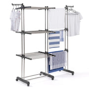 IDMarket - Asciugabiancheria verticale a 3 stadi pieghevole ed estensibile GIGA 27M con appendini e mollette in acciaio inox e grigio