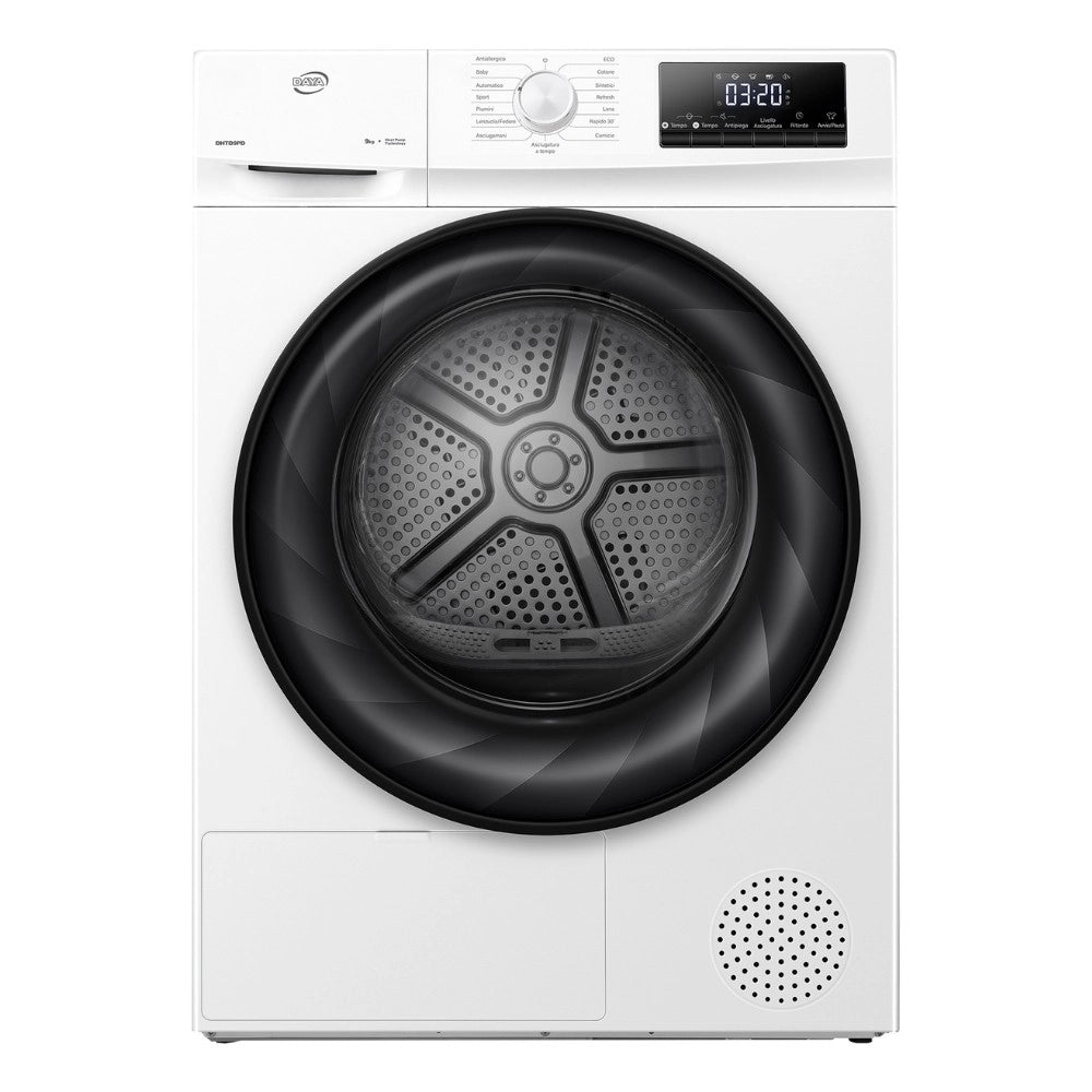 Asciugatrice Daya DHTD9PD 9 kg pompa di calore con rotazione bidirezionale e sensore umidità bianco classe D