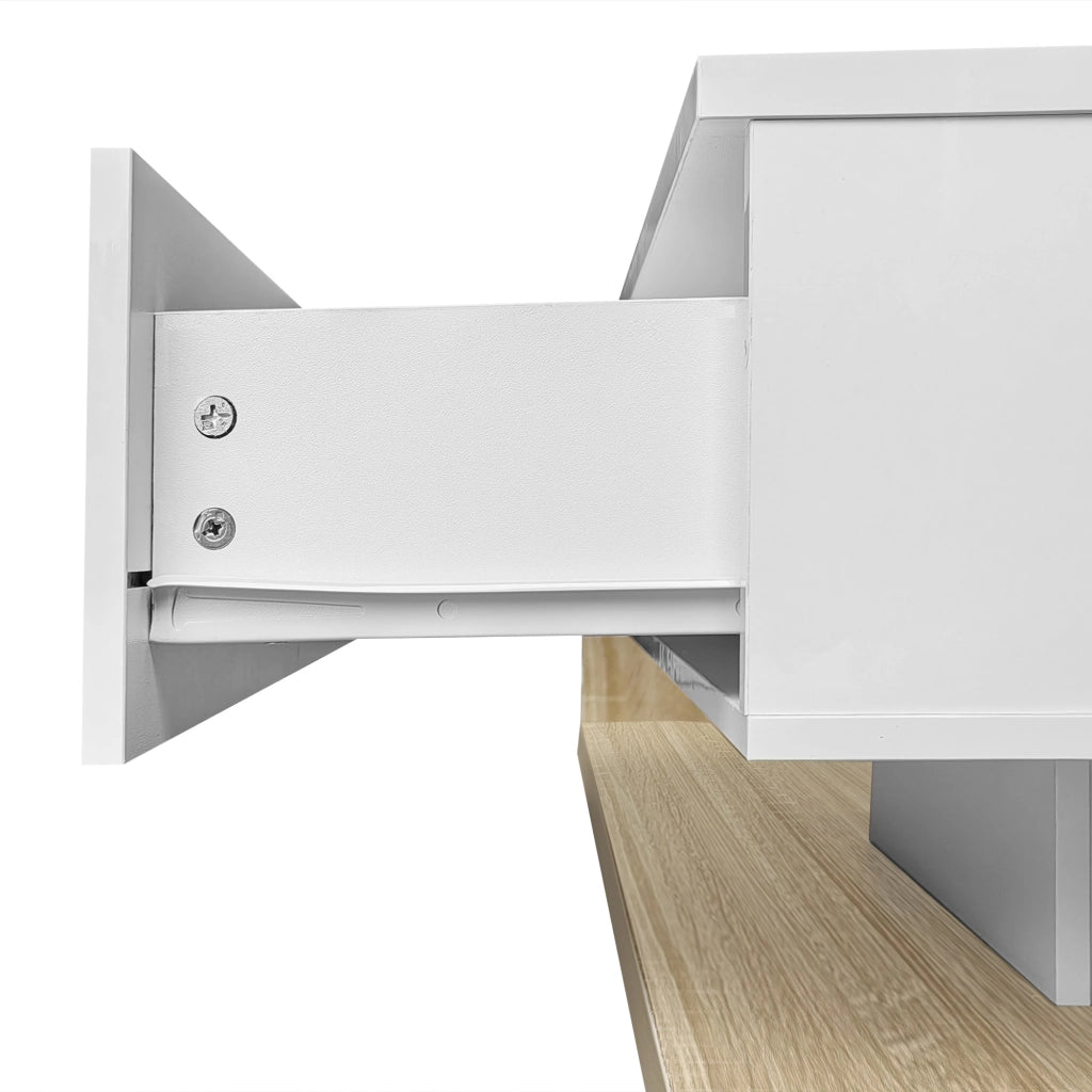 Tavolino da Salotto con Piano in Vetro Temperato e LED 16 Colori; Bianco Lucido e Legno Naturale; in Pannello di Particelle; 105¡Á55¡Á32;5 cm