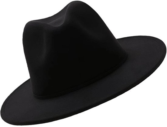 Fedora in Tela Nero - Design Classico - Adatto a Uomo e Donna - Grande Bordo - Ideale per Matrimoni e Feste - Cappello di Stile