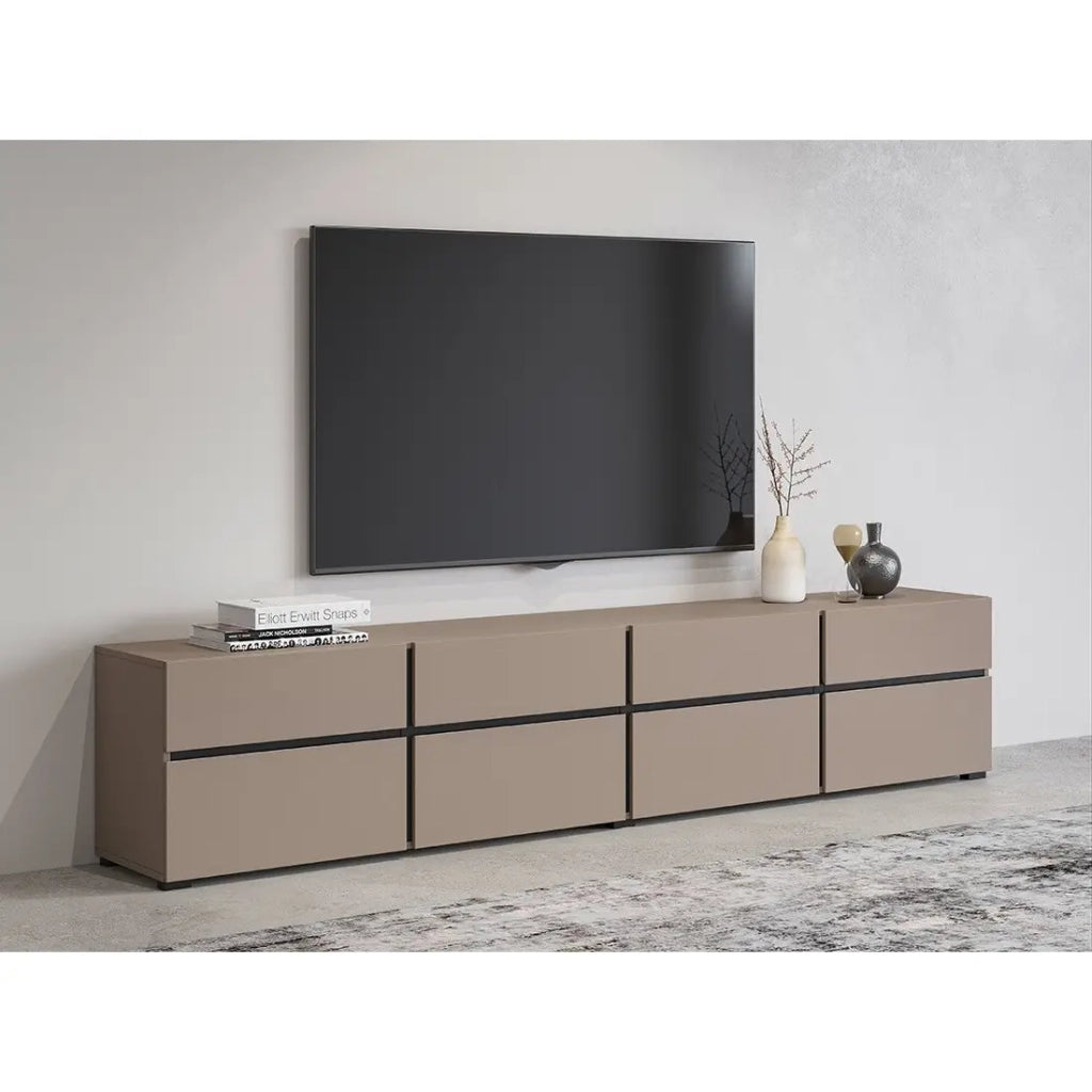 Mobile TV XL color beige e nero 225cm collezione HAVANA. Mobile design con 4 porte e 4 cassetti.