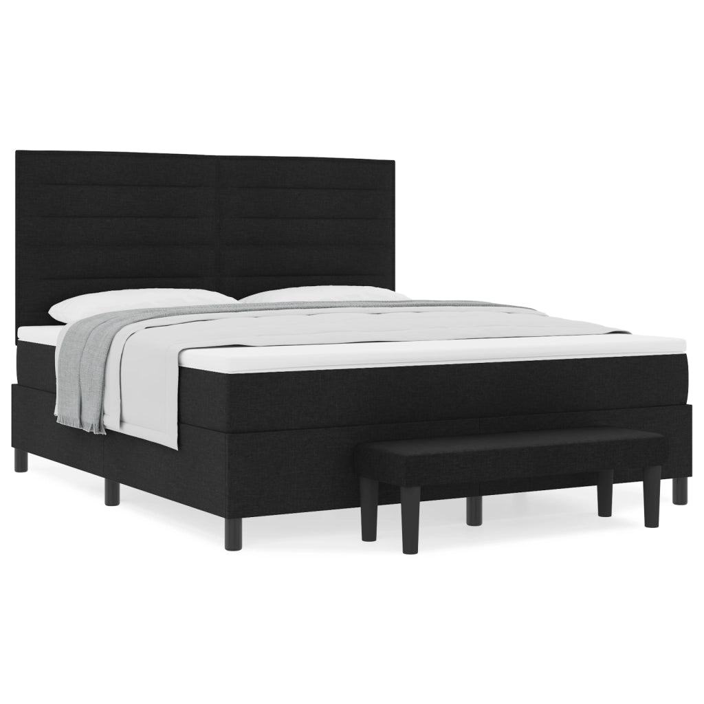 Letto con Box Spring e Panchina Nera 180x200 cm Tessuto