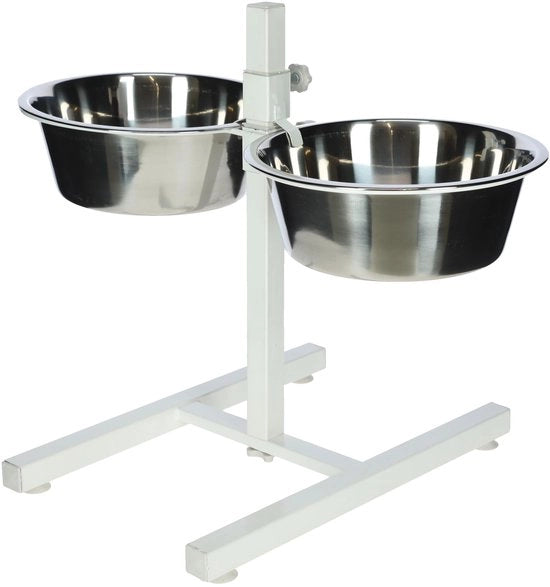 Ciotola per cani con contenitori in acciaio inossidabile, ciotola per cani senza gradini regolabile, 2 x 1800 ml, altezza 43 cm, bianca