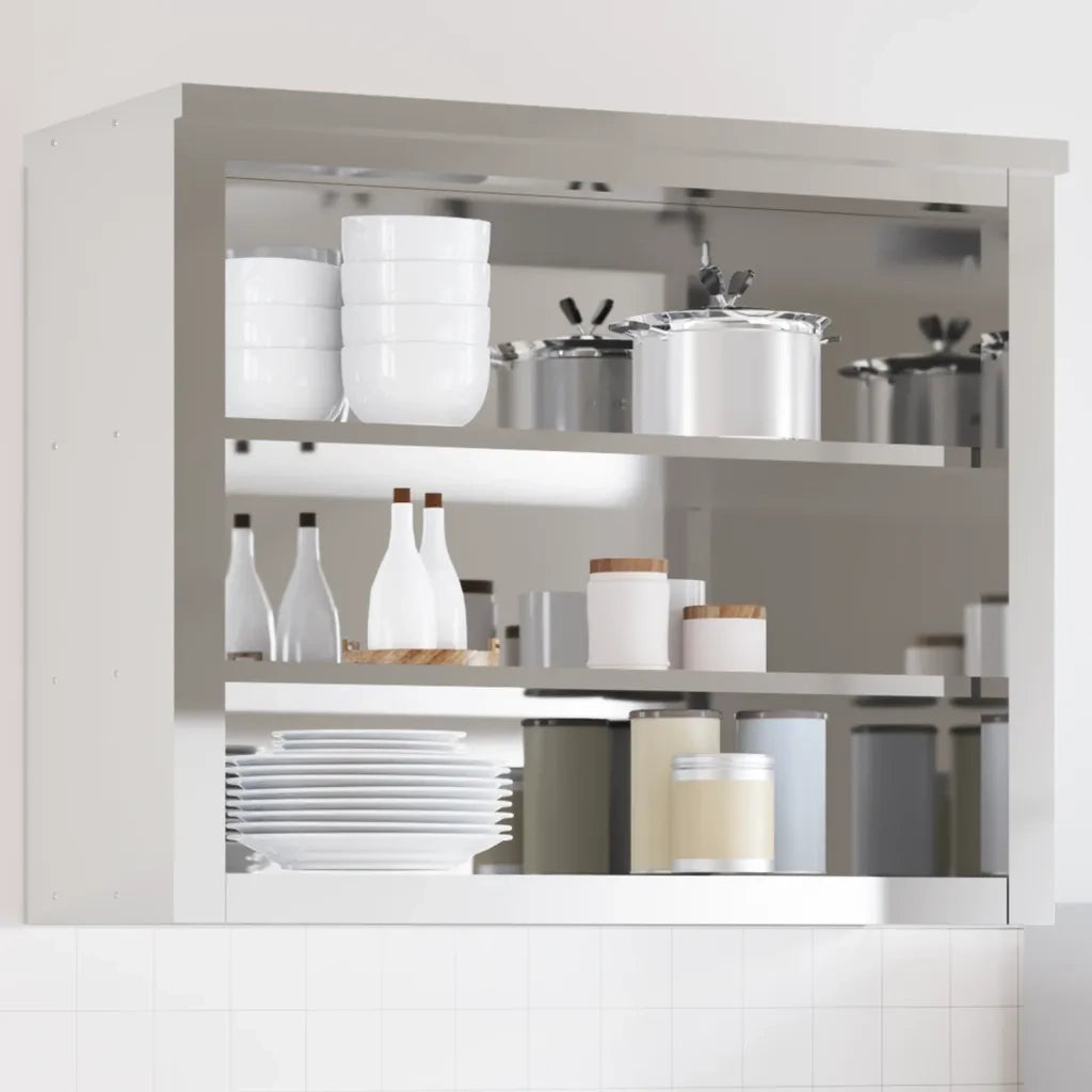Armadietto a Muro | Mobile Cucina da Parete con Ripiani in Acciaio Inossidabile