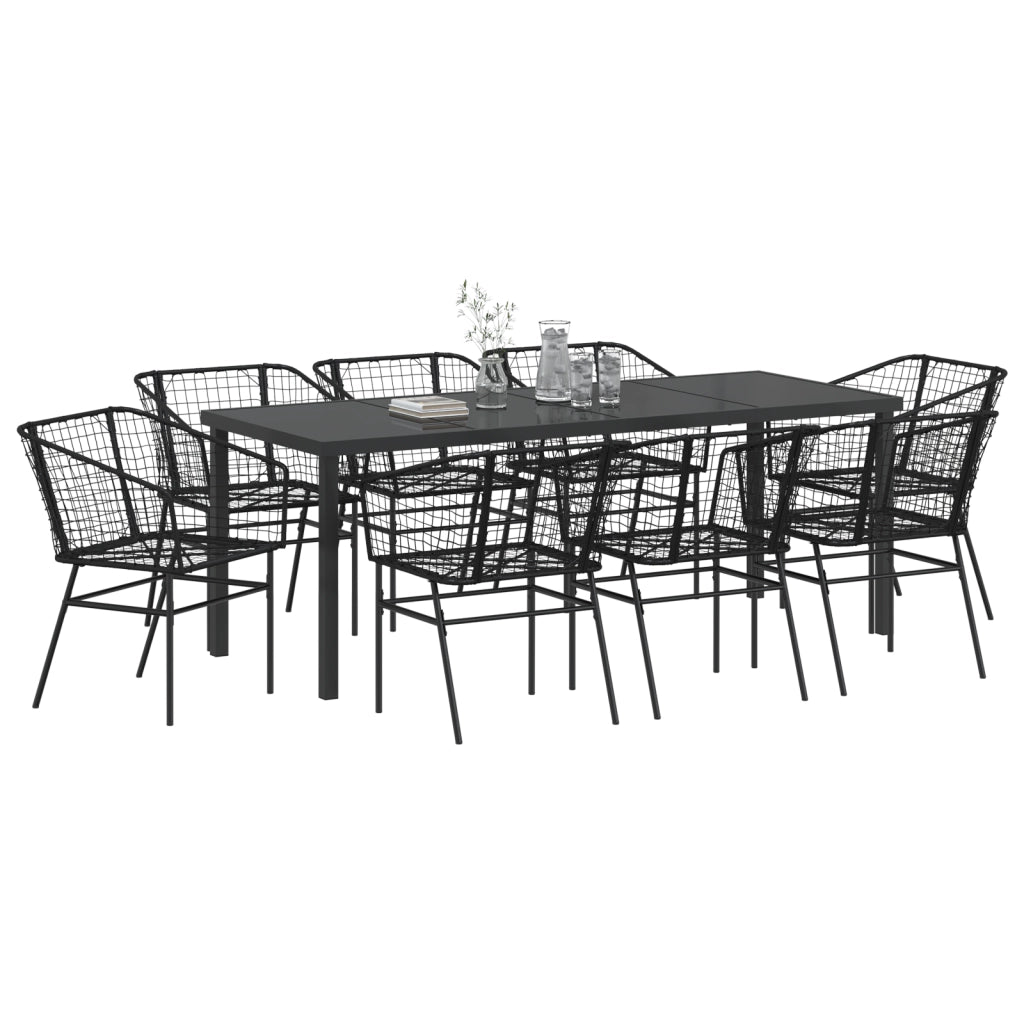 Set da pranzo da giardino 9 pezzi in polyrattan nero