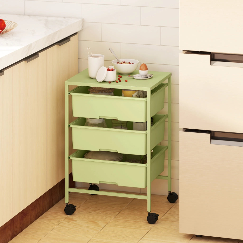 Carrello da cucina 4 ripiani con ruote ¨C Xylo ¨C 3 cestelli e ripiano 40,8x33,5x60,5 cm verde