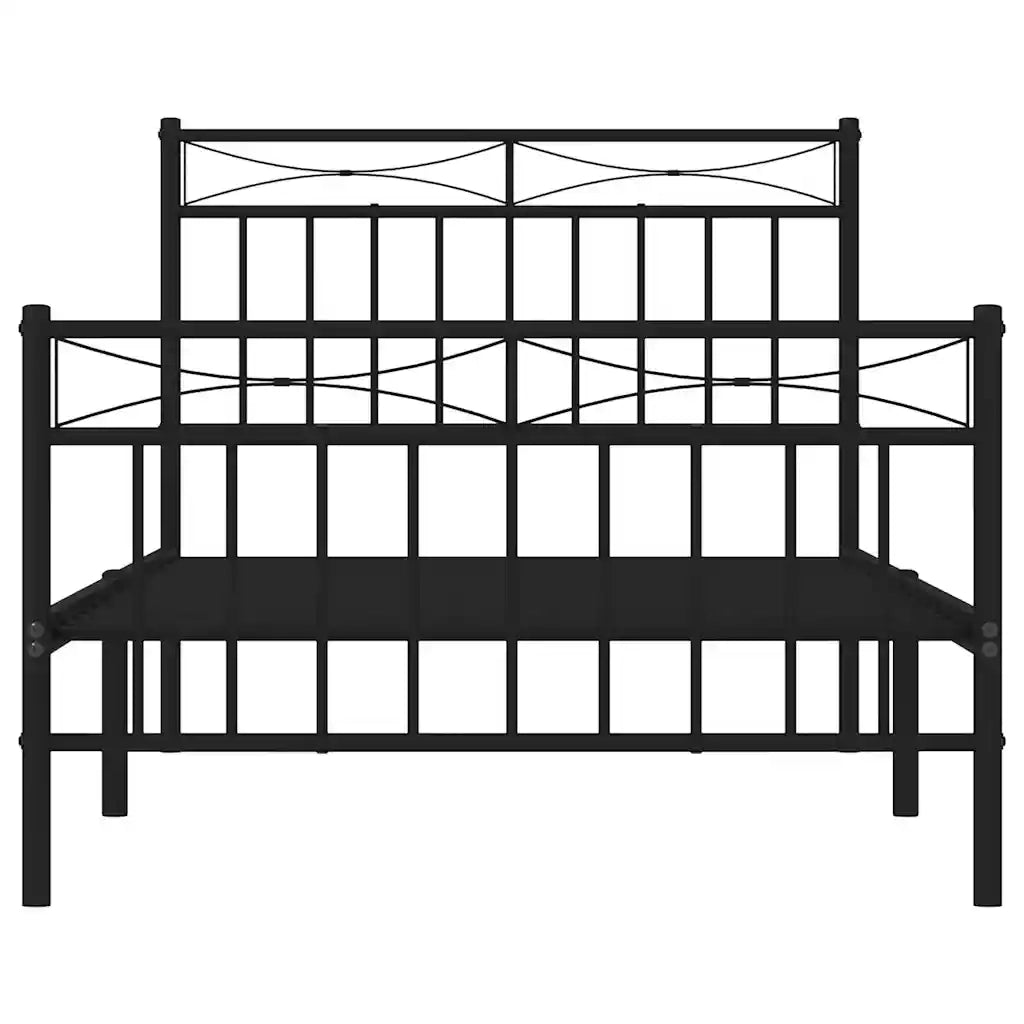Letto singolo | Letto per adulti | Giroletto con Testiera e Pediera Metallo Nero 100x190 cm
