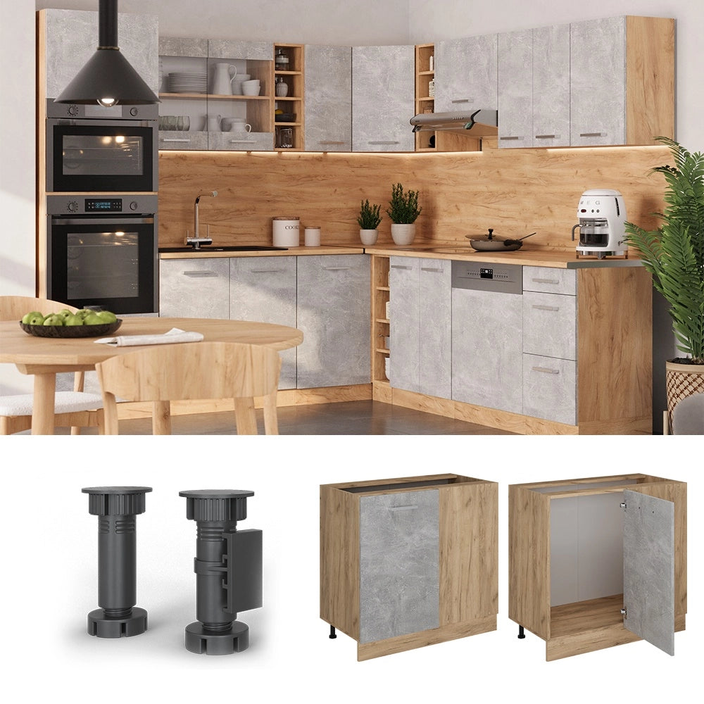 Mobile ad angolo cucina R-Line Calcestruzzo/Rovere dorato 86 cm senza piano di lavoro Vicco