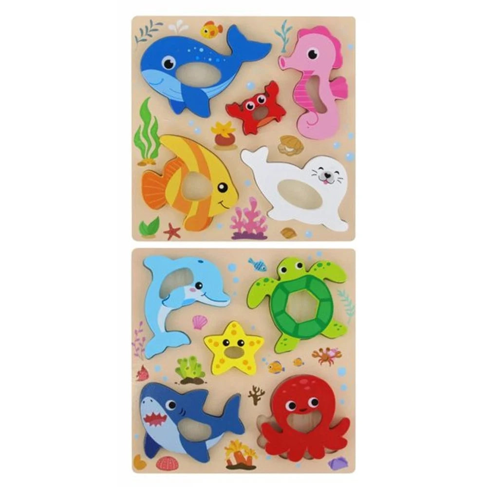 Trade Shop - Puzzle A Incastro Tema Oceano Gioco In Legno Per Bambini Educativo 2 Modelli 32343 -