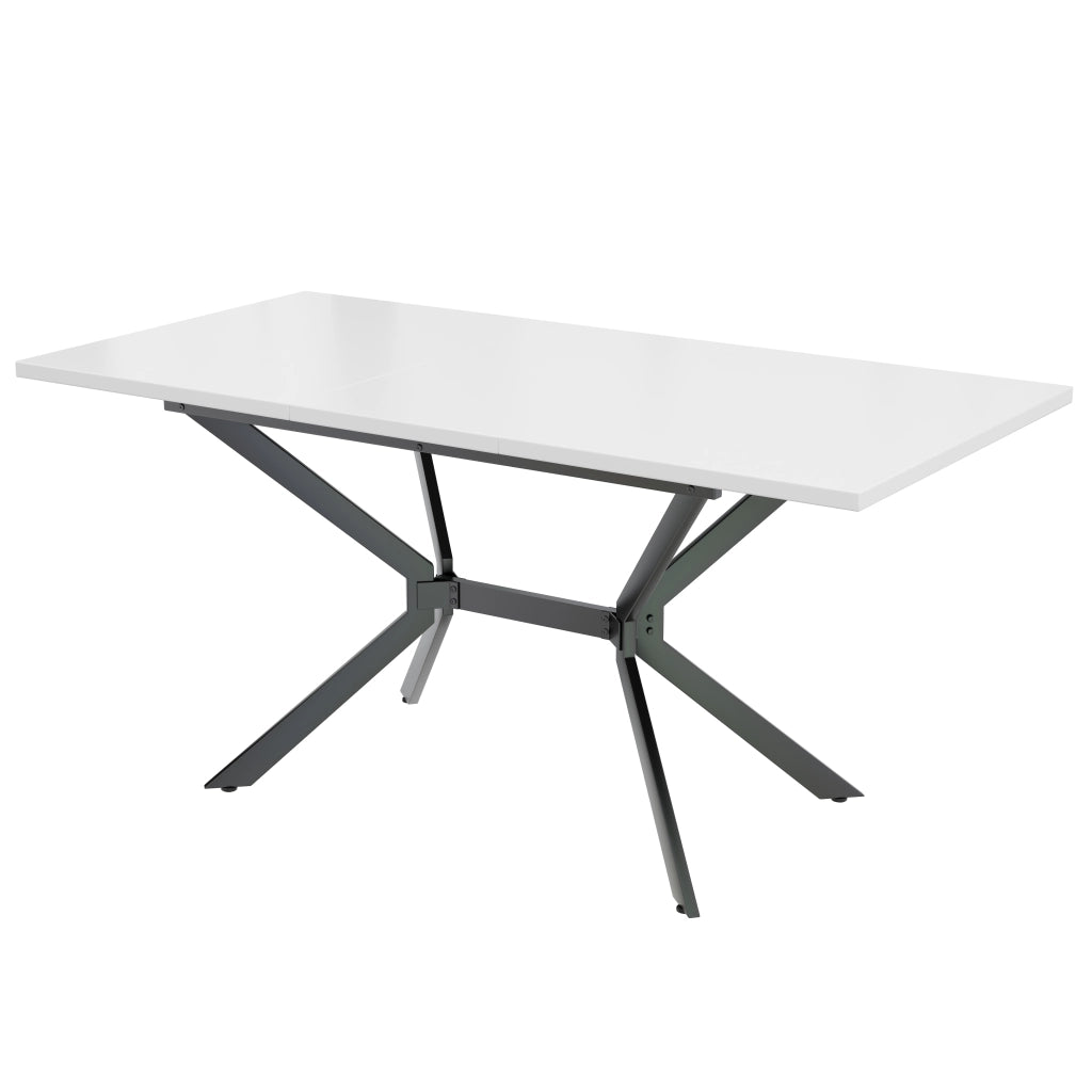 Tavolo da pranzo allungabile per 4-6 persone con piano estensibile stile moderno in MDF bianco con gambe nere