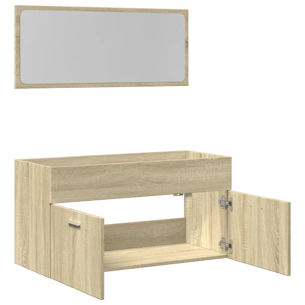 Set Mobili da Bagno 2 pz Rovere Sonoma in Legno Multistrato