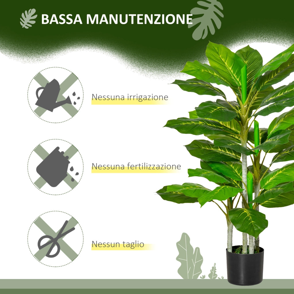 Pianta Verde Artificiale da 95 cm e 33 Foglie con Vaso Nero ?15x13 cm, in PEVA, PE e Cemento