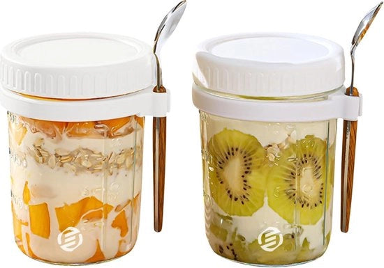 Set di contenitori per overnight oats in vaso di mason - contenitori per muesli - set di vasi per overnight oats - set di contenitori per avena - set di contenitori per colazione