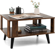 Tavolino da Salotto in Legno, Tavolino Centrale a 2 Livelli con Ripiano di Stoccaggio Aperto, Tavolino da Caffè Industriale e Moderno per Soggiorno e Ufficio, Portata 50 kg, 70 x 50 x 41cm