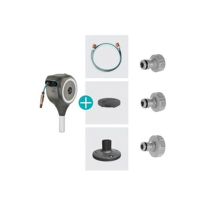 Gardena 18617-20 RollUp M Avvolgitubo da Terrazzo 20 m Tubo 11 mm Resistente UV Rotazione 360° colore Nero