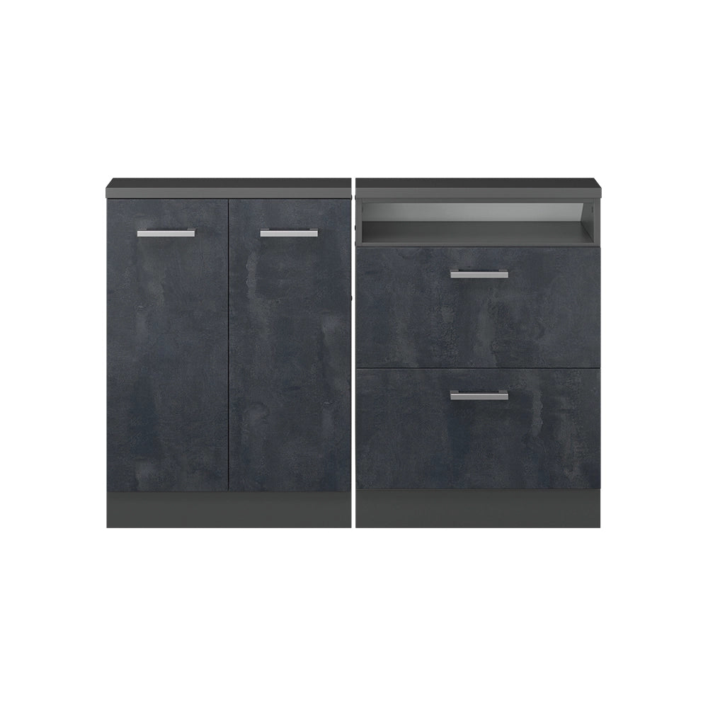 Mobile cucina sottotetto R-Line Calce nera/Antracite 120 cm Set di 2 Vicco