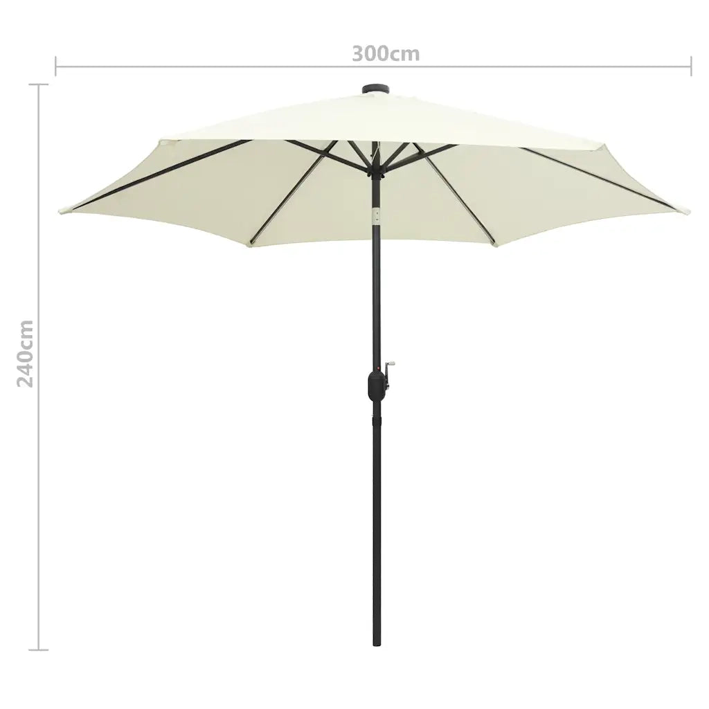 Ombrello | Parasolne con Luci a LED e Palo Alluminio 300 cm Bianco Sabbia