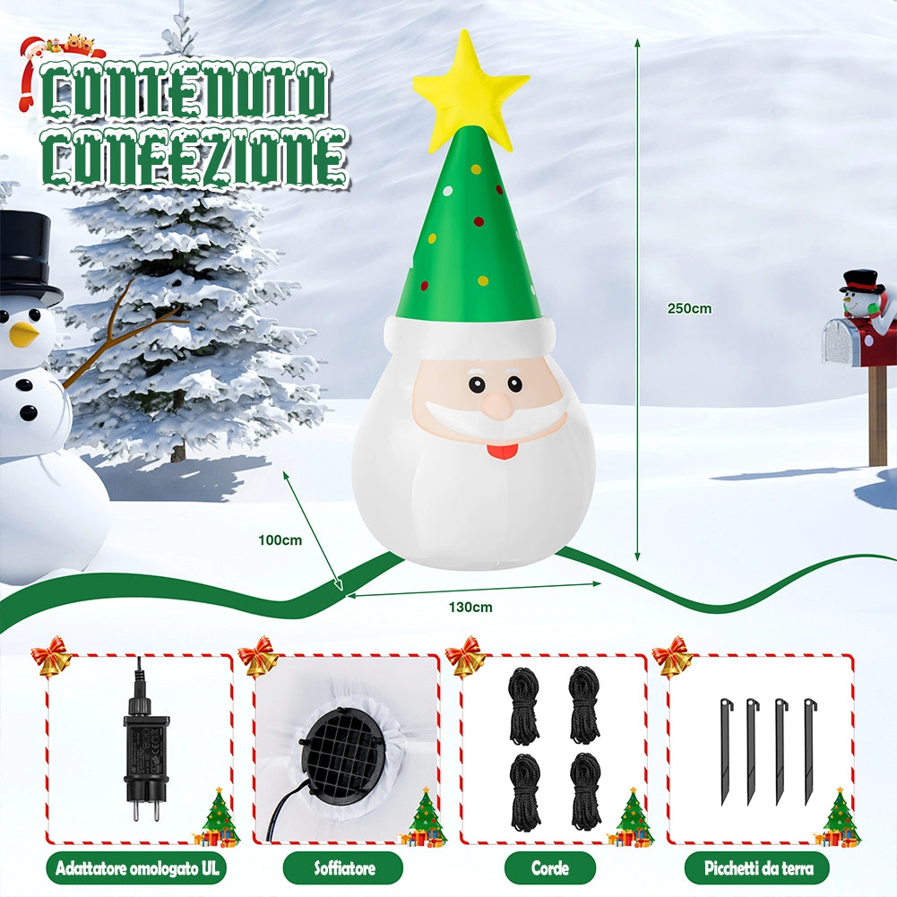 Gonfiabile Babbo Natale Grande Altezza 250 Cm Con Illuminazione Led Per Esterno