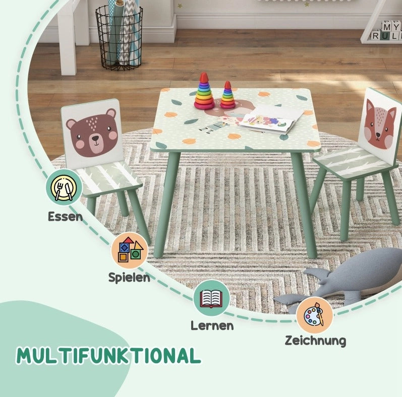 Set tavolo e 2 sedie per bambini verde