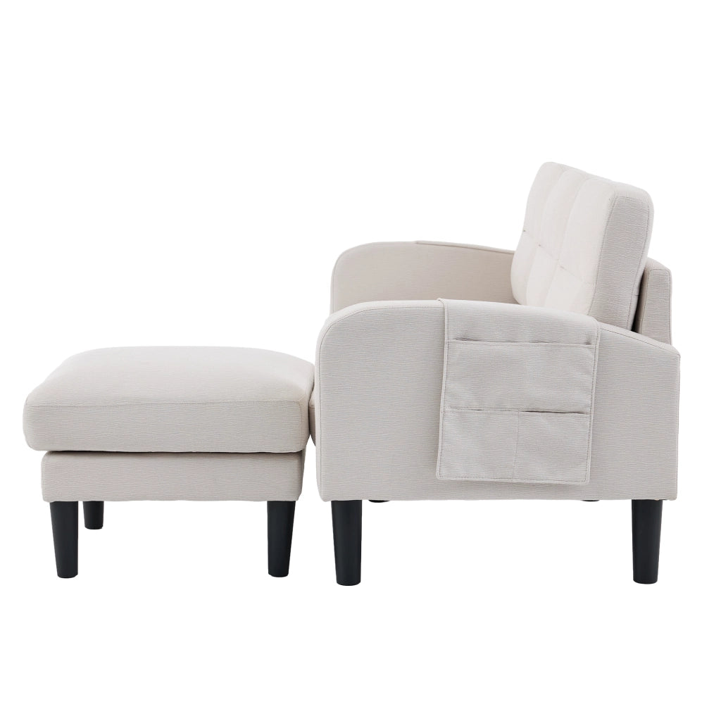 Divano Angolare a L 3 Posti con Penisola in Tessuto Beige 204x136x80cm