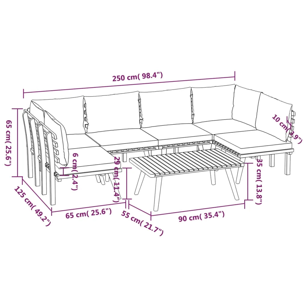 Set Divani da Giardino 7 pz con Cuscini in Massello di Acacia cod mxl 38187