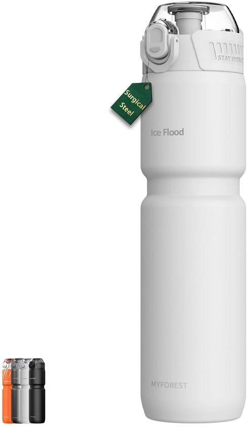Flessa da bicicletta isolata 0,7 litri, acciaio chirurgico: assenza di gusto plastico, incavi profondi/maggior aderenza per MTB, bocchetta grande/piccola 2-in-1, resistente alle graffi e alle verniciature (matte bianco)