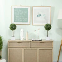 Set di 2 Palle di Bosso Artificiale 45cm Pianta Finta in Vaso, Piante Artificiali in Plastica