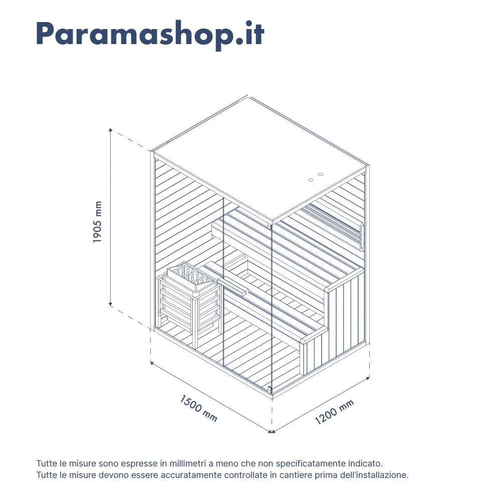 Sauna finlandese da interno 2-3 persone 150x120cm h190 in legno di abete | Kivi