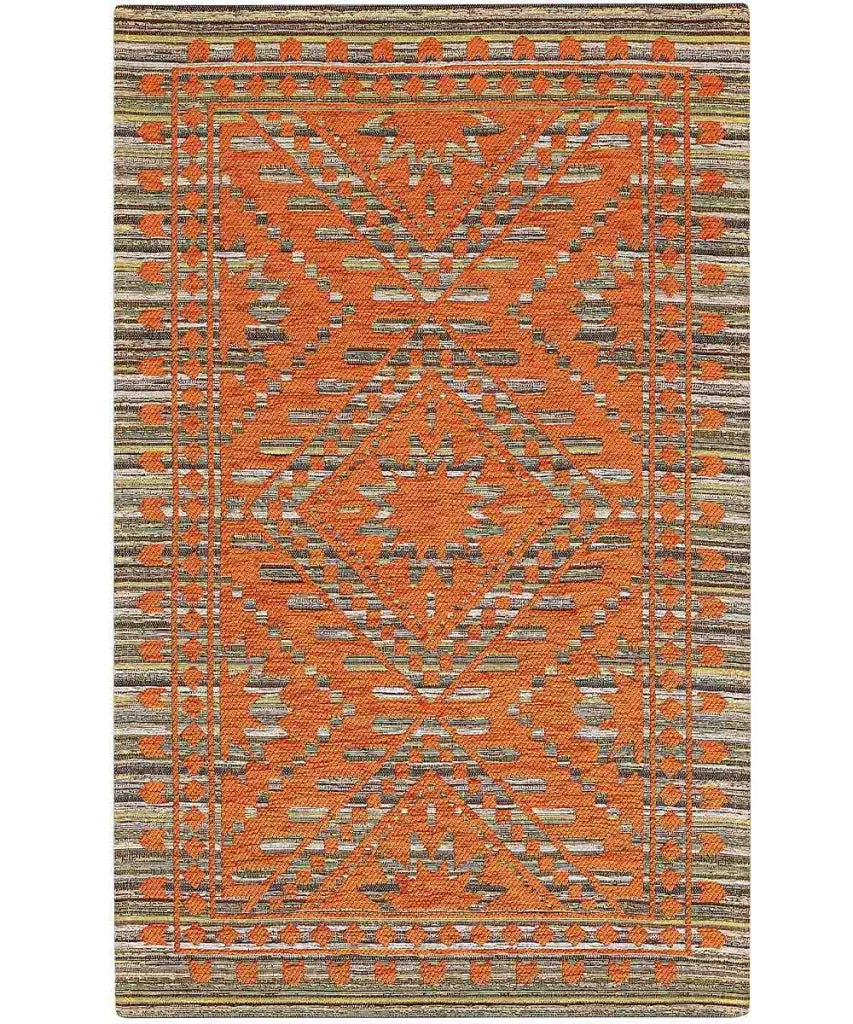 Tappeti Arredo KENYA ARANCIONE salotto soggiorno camera, disegno kilim etnico africano, multiuso lavabile antiscivolo cm.65x110 (Coppia)