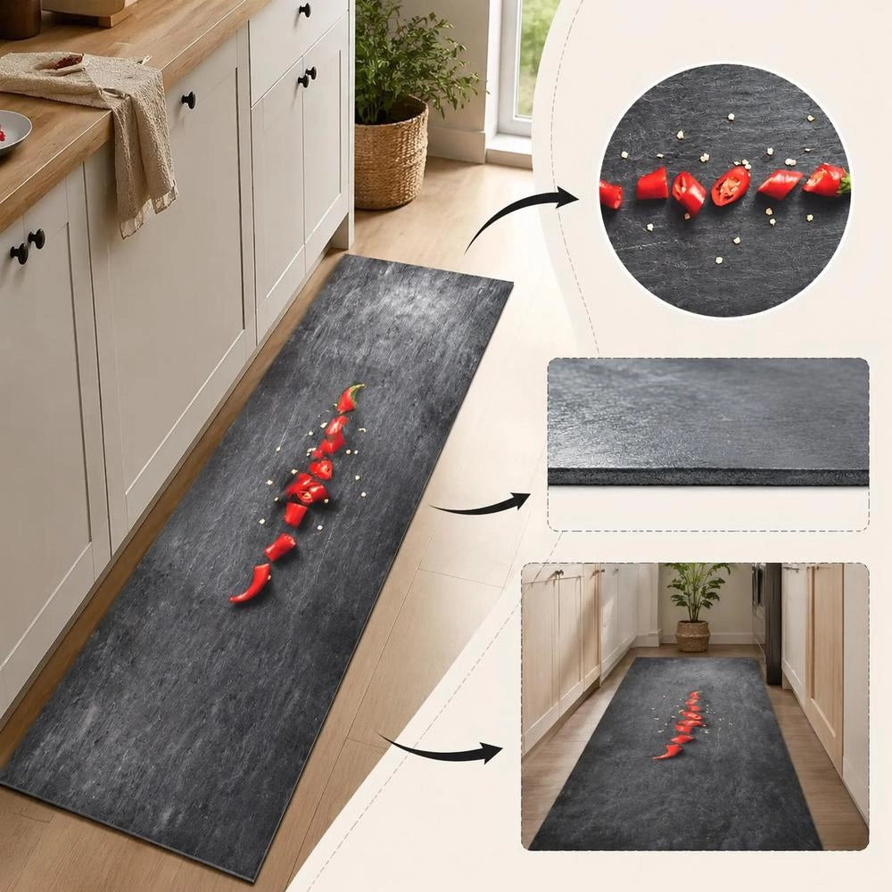 Washable Kitchen Floor Mat, Pepper Design, 60x180 Cm